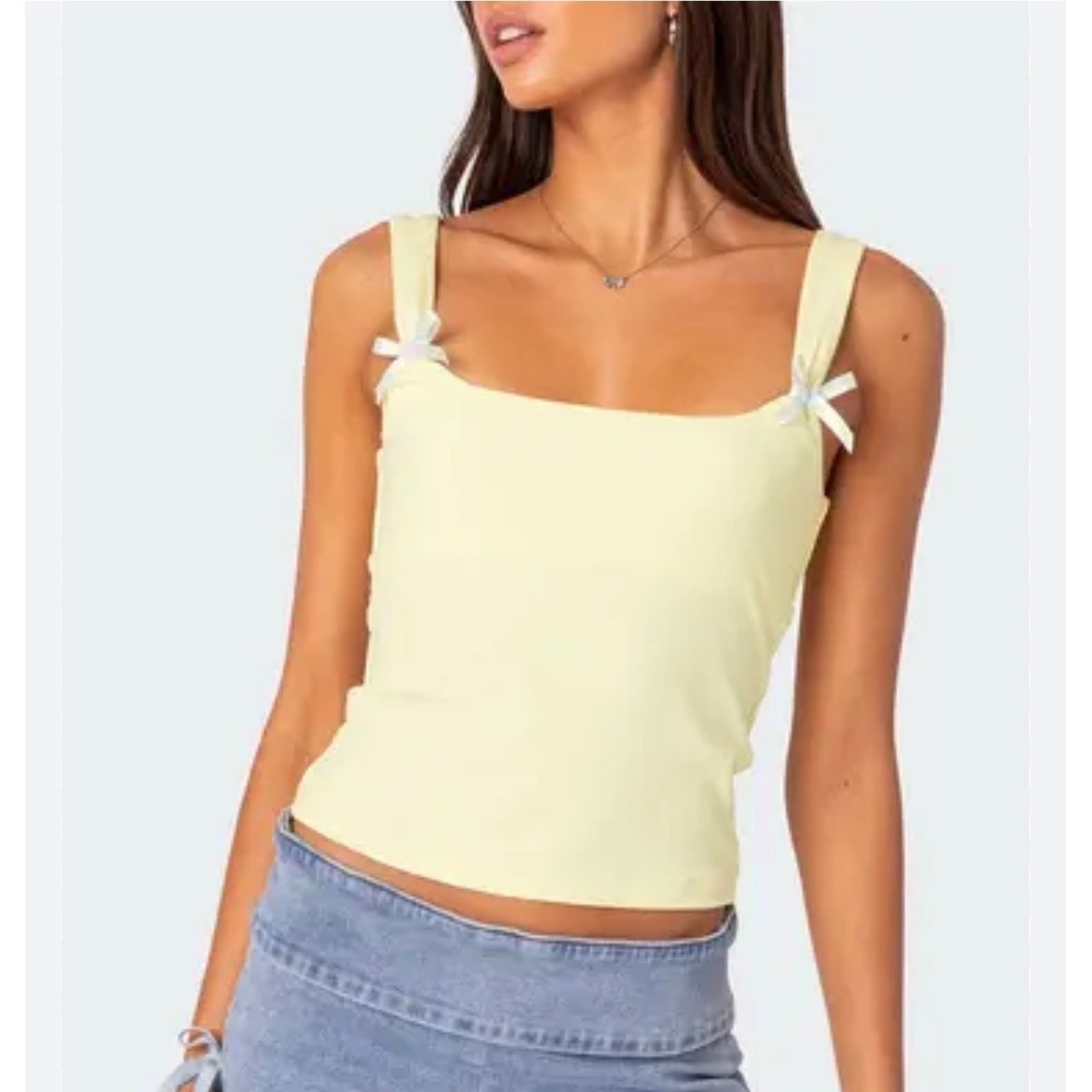 Edikted Pale Yellow Tie-Strap Tank Top